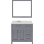 Caroline Parkway 36" Single Bath Vanity in Gray with White Quartz Top and Round Sink and Matching Mirror