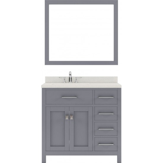 Caroline Parkway 36" Single Bath Vanity in Gray with White Quartz Top and Round Sink and Matching Mirror