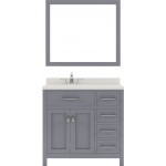 Caroline Parkway 36" Single Bath Vanity in Gray with White Quartz Top and Round Sink with Polished Chrome Faucet and Mirror