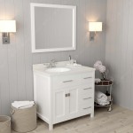 Caroline Parkway 36" Single Bath Vanity in White with White Quartz Top and Round Sink with Brushed Nickel Faucet and Mirror