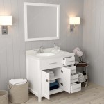 Caroline Parkway 36" Single Bath Vanity in White with White Quartz Top and Round Sink with Brushed Nickel Faucet and Mirror