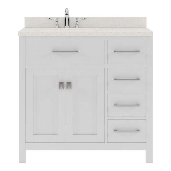 Caroline Parkway 36" Single Bath Vanity in White with White Quartz Top and Round Sink