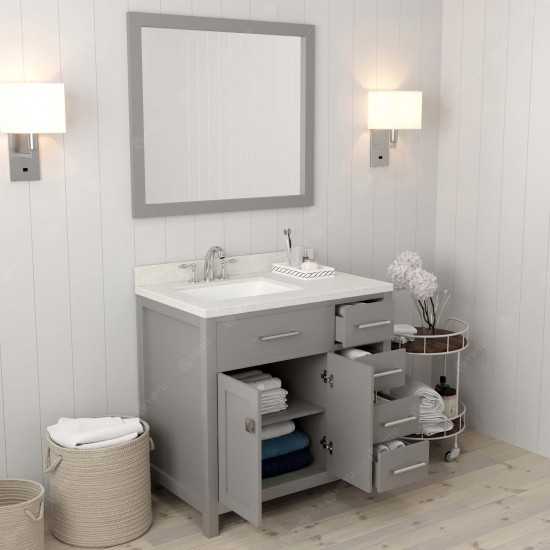 Caroline Parkway 36" Single Bath Vanity in Cashmere Gray with White Quartz Top and Square Sink and Matching Mirror