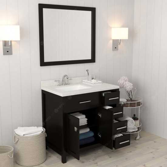 Caroline Parkway 36" Single Bath Vanity in Espresso with White Quartz Top and Square Sink and Matching Mirror