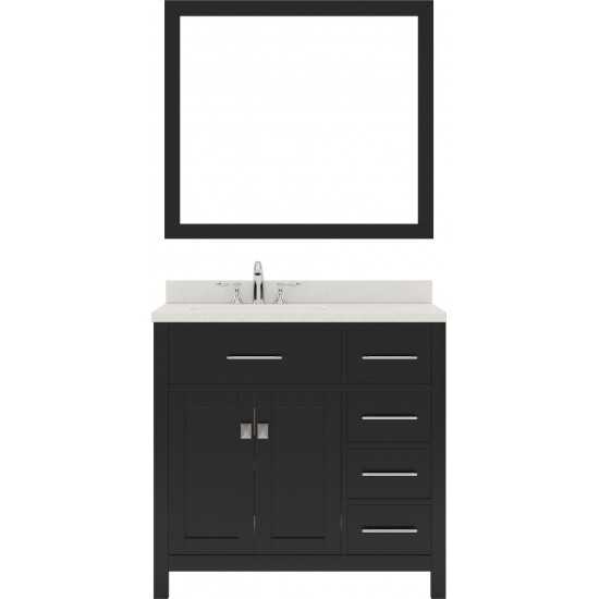 Caroline Parkway 36" Single Bath Vanity in Espresso with White Quartz Top and Square Sink with Polished Chrome Faucet and Mir