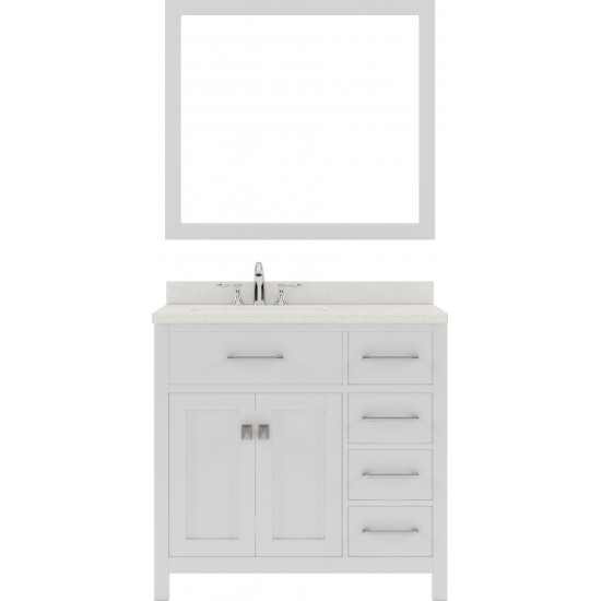 Caroline Parkway 36" Single Bath Vanity in White with White Quartz Top and Square Sink and Matching Mirror