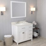 Caroline Parkway 36" Single Bath Vanity in White with White Quartz Top and Square Sink with Brushed Nickel Faucet and Mirror