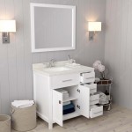 Caroline Parkway 36" Single Bath Vanity in White with White Quartz Top and Square Sink with Brushed Nickel Faucet and Mirror