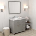 Caroline Parkway 36" Single Bath Vanity in Cashmere Gray with White Marble Top and Round Sink and Matching Mirror