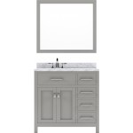 Caroline Parkway 36" Single Vanity in Cashmere Gray with White Marble Top and Round Sink with Polished Chrome Faucet and Mirr