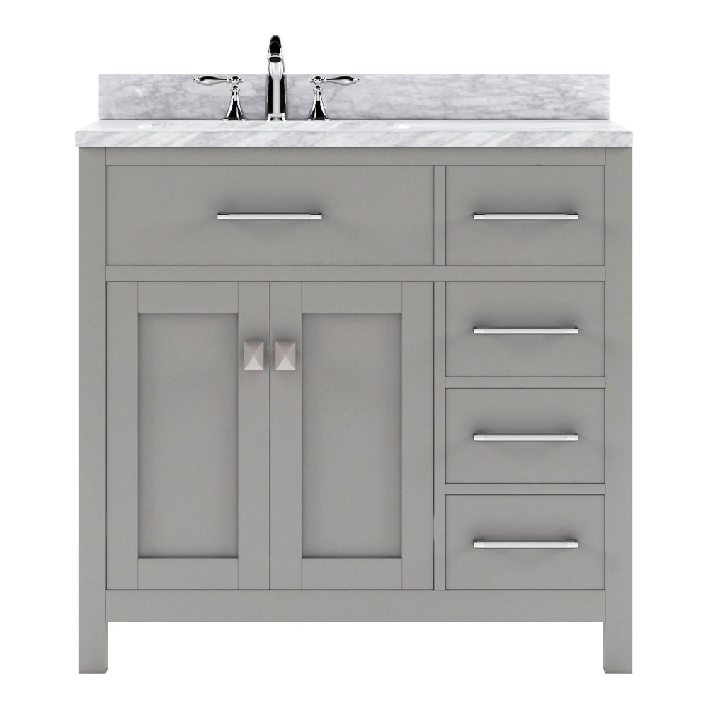 Caroline Parkway 36" Single Bath Vanity in Cashmere Gray with White Marble Top and Round Sink