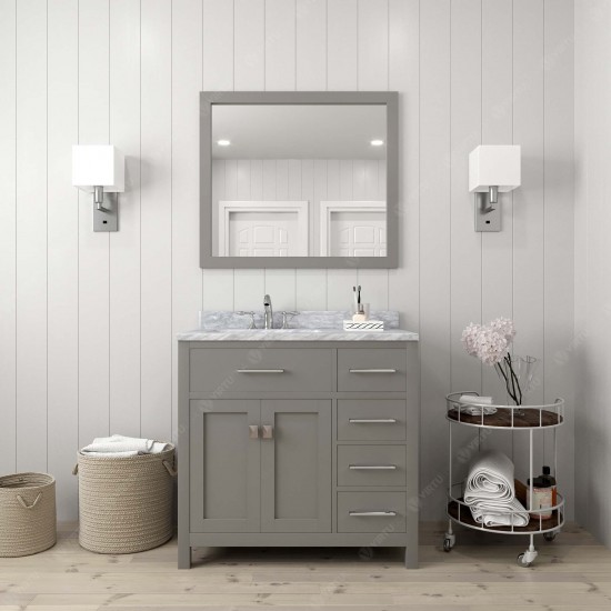 Caroline Parkway 36" Single Bath Vanity in Cashmere Gray with White Marble Top and Round Sink