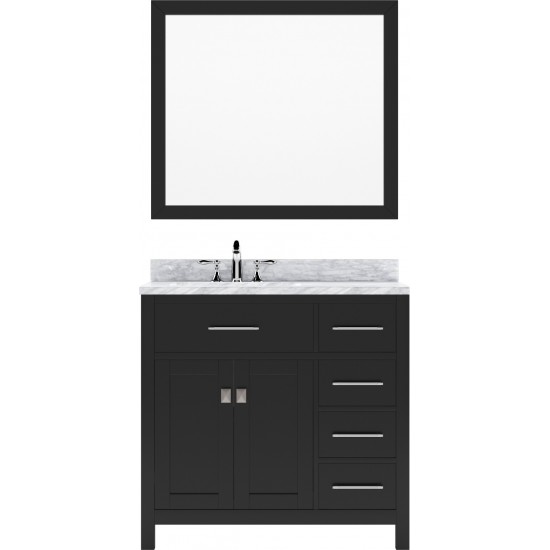 Caroline Parkway 36" Single Bath Vanity in Espresso with White Marble Top and Round Sink and Matching Mirror