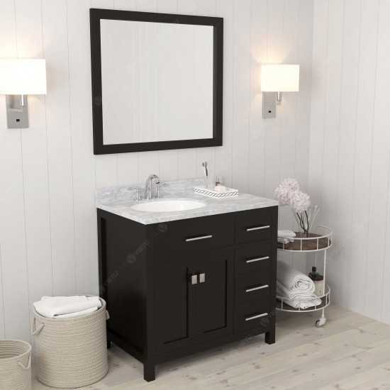 Caroline Parkway 36" Single Bath Vanity in Espresso with White Marble Top and Round Sink with Brushed Nickel Faucet and Mirro