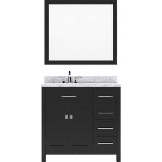 Caroline Parkway 36" Single Bath Vanity in Espresso with White Marble Top and Round Sink with Polished Chrome Faucet and Mirr