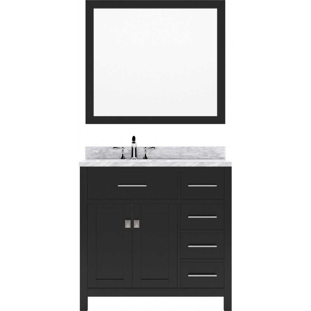 Caroline Parkway 36" Single Bath Vanity in Espresso with White Marble Top and Round Sink with Polished Chrome Faucet and Mirr