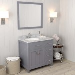 Caroline Parkway 36" Single Bath Vanity in Gray with White Marble Top and Round Sink with Brushed Nickel Faucet and Mirror