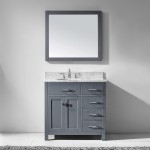 Caroline Parkway 36" Single Bath Vanity in Gray with White Marble Top and Round Sink with Polished Chrome Faucet and Mirror