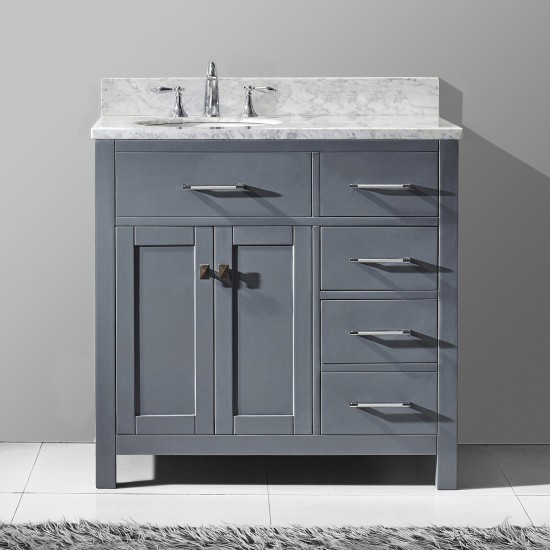 Caroline Parkway 36" Single Bath Vanity in Gray with White Marble Top and Round Sink