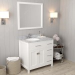 Caroline Parkway 36" Single Bath Vanity in White with White Marble Top and Round Sink with Brushed Nickel Faucet and Mirror