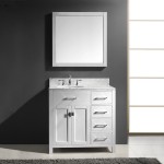 Caroline Parkway 36" Single Bath Vanity in White with White Marble Top and Round Sink with Polished Chrome Faucet and Mirror