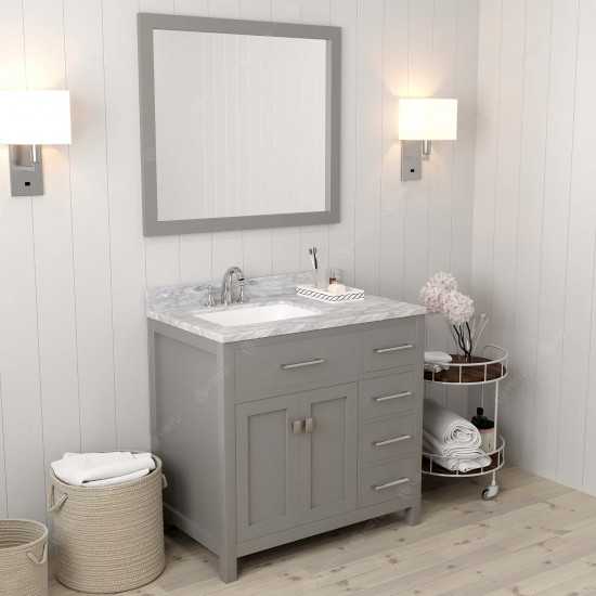 Caroline Parkway 36" Single Bath Vanity in Cashmere Gray with White Marble Top and Square Sink and Matching Mirror