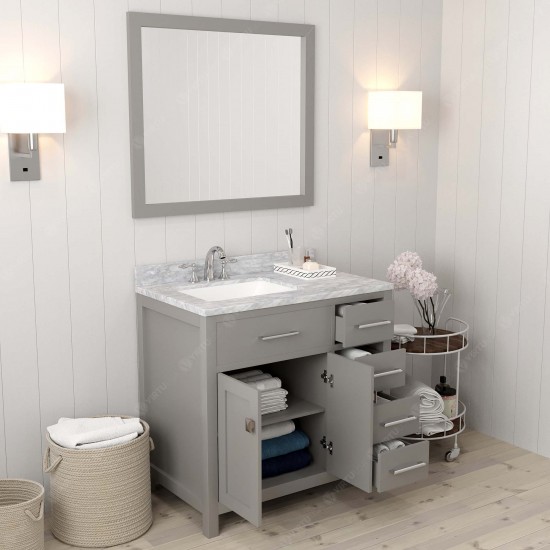 Caroline Parkway 36" Single Bath Vanity in Cashmere Gray with White Marble Top and Square Sink and Matching Mirror