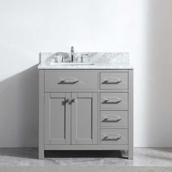 Caroline Parkway 36" Single Bath Vanity in Cashmere Gray with White Marble Top and Square Sink