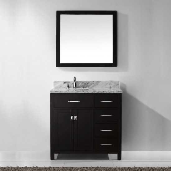 Caroline Parkway 36" Single Bath Vanity in Espresso with White Marble Top and Square Sink and Matching Mirror