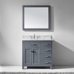 Caroline Parkway 36" Single Bath Vanity in Gray with White Marble Top and Square Sink and Matching Mirror