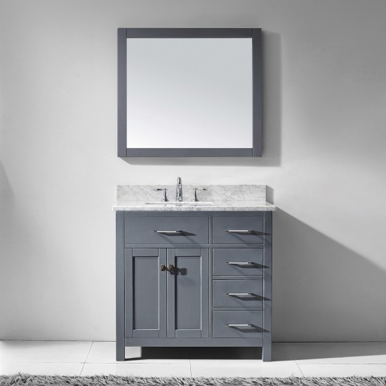 Caroline Parkway 36" Single Bath Vanity in Gray with White Marble Top and Square Sink and Matching Mirror