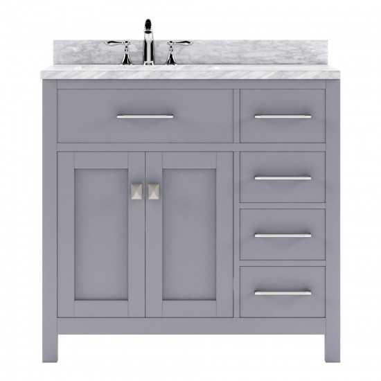 Caroline Parkway 36" Single Bath Vanity in Gray with White Marble Top and Square Sink