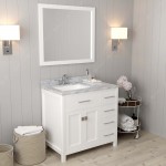 Caroline Parkway 36" Single Bath Vanity in White with White Marble Top and Square Sink with Brushed Nickel Faucet and Mirror