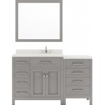 Caroline Parkway 57" Single Bath Vanity in Cashmere Gray with White Quartz Top and Round Sink and Matching Mirror