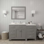 Caroline Parkway 57" Single Bath Vanity in Cashmere Gray with White Quartz Top and Round Sink and Matching Mirror