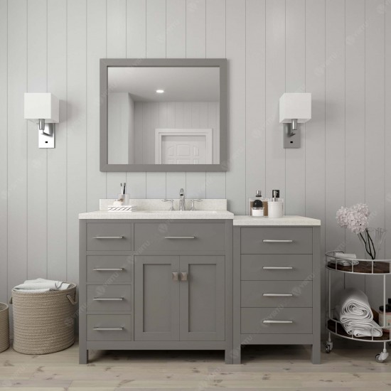 Caroline Parkway 57" Single Bath Vanity in Cashmere Gray with White Quartz Top and Round Sink and Matching Mirror