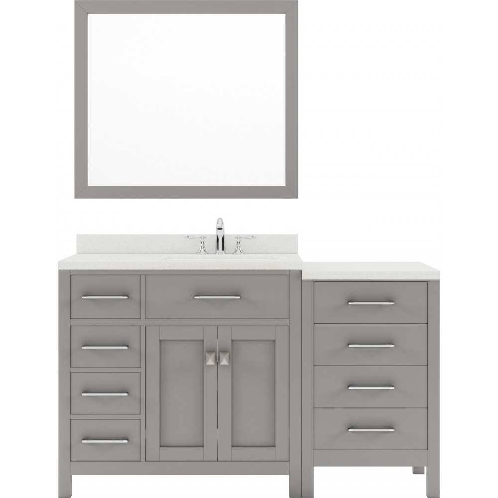 Caroline Parkway 57" Single Vanity in Cashmere Gray with White Quartz Top and Round Sink with Brushed Nickel Faucet and Mirro