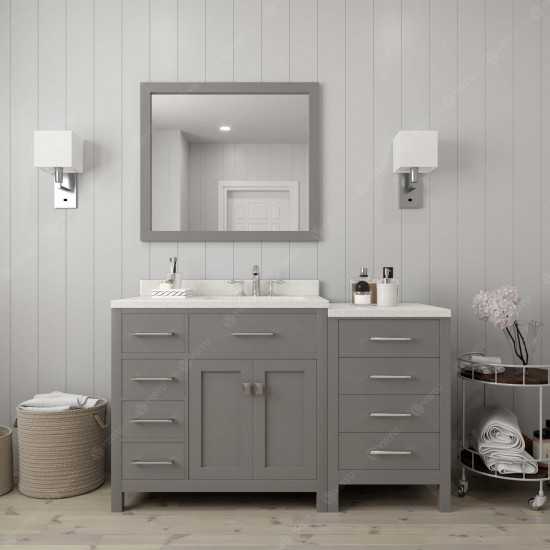 Caroline Parkway 57" Single Vanity in Cashmere Gray with White Quartz Top and Round Sink with Polished Chrome Faucet and Mirr