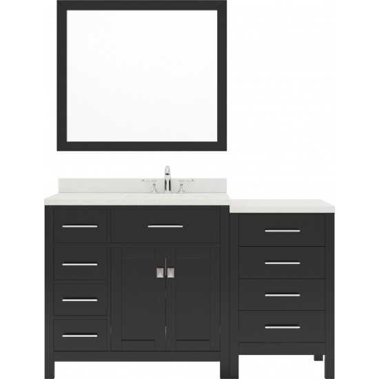 Caroline Parkway 57" Single Bath Vanity in Espresso with White Quartz Top and Round Sink and Matching Mirror