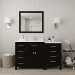 Caroline Parkway 57" Single Bath Vanity in Espresso with White Quartz Top and Round Sink with Brushed Nickel Faucet and Mirro