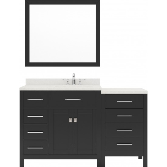 Caroline Parkway 57" Single Bath Vanity in Espresso with White Quartz Top and Round Sink with Polished Chrome Faucet and Mirr