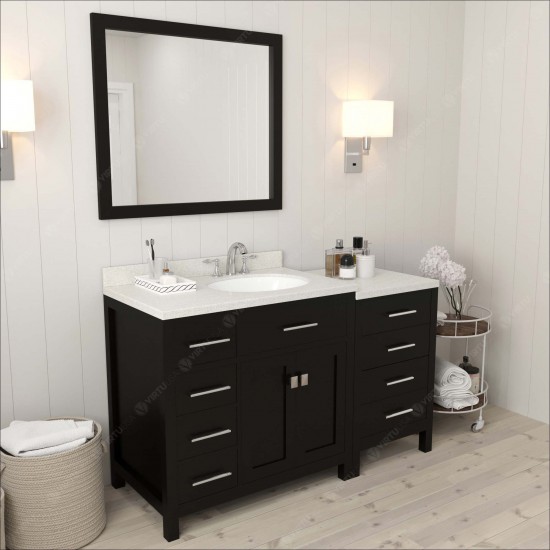 Caroline Parkway 57" Single Bath Vanity in Espresso with White Quartz Top and Round Sink with Polished Chrome Faucet and Mirr