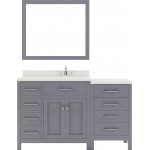 Caroline Parkway 57" Single Bath Vanity in Gray with White Quartz Top and Round Sink and Matching Mirror