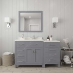 Caroline Parkway 57" Single Bath Vanity in Gray with White Quartz Top and Round Sink and Matching Mirror