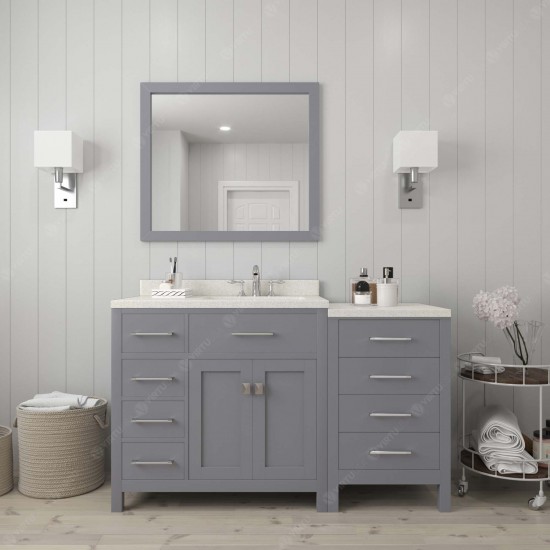 Caroline Parkway 57" Single Bath Vanity in Gray with White Quartz Top and Round Sink and Matching Mirror