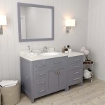 Caroline Parkway 57" Single Bath Vanity in Gray with White Quartz Top and Round Sink and Matching Mirror