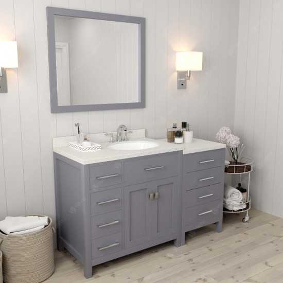 Caroline Parkway 57" Single Bath Vanity in Gray with White Quartz Top and Round Sink and Matching Mirror