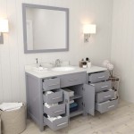 Caroline Parkway 57" Single Bath Vanity in Gray with White Quartz Top and Round Sink with Brushed Nickel Faucet and Mirror