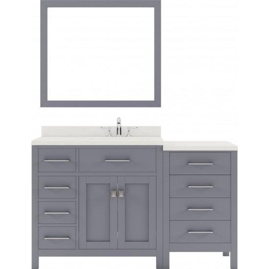 Caroline Parkway 57" Single Bath Vanity in Gray with White Quartz Top and Round Sink with Polished Chrome Faucet and Mirror