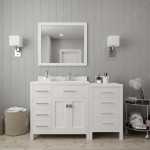 Caroline Parkway 57" Single Bath Vanity in White with White Quartz Top and Round Sink and Matching Mirror